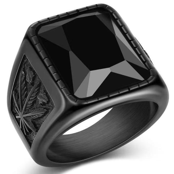 Anel masculino preto de aço inoxidável com pedra ônix, tamanho 7, 8, 9, 10, 11, 12, 13, 14, 15, punk, retrô, vintage, presente de dia dos pais_voghion.com