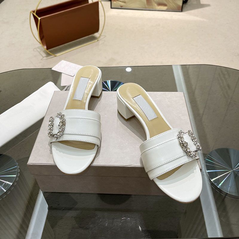 2024 New Rhinestone Open Chunky Strap Slippers Round Toe Slip-On High Heel Sandals For Women Summer_voghion.com