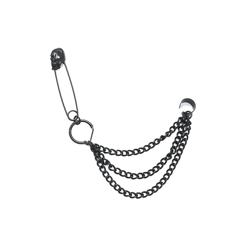 Orecchino con spilla di sicurezza a catena creativa, stile rock hip-hop punk esagerato coreano Dongdaemun_voghion.com
