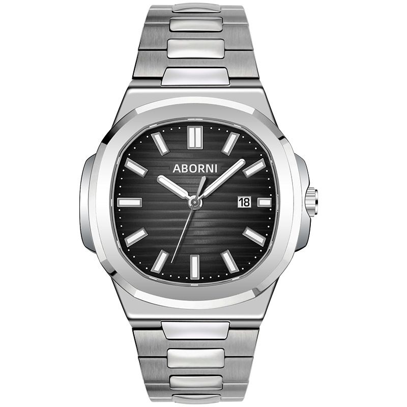 Reloj delgado para hombre con fecha, manecillas luminosas, resistente al agua hasta 30 m, correa de acero inoxidable y movimiento de cuarzo. Reloj de cuarzo resistente al agua para hombre._voghion.com