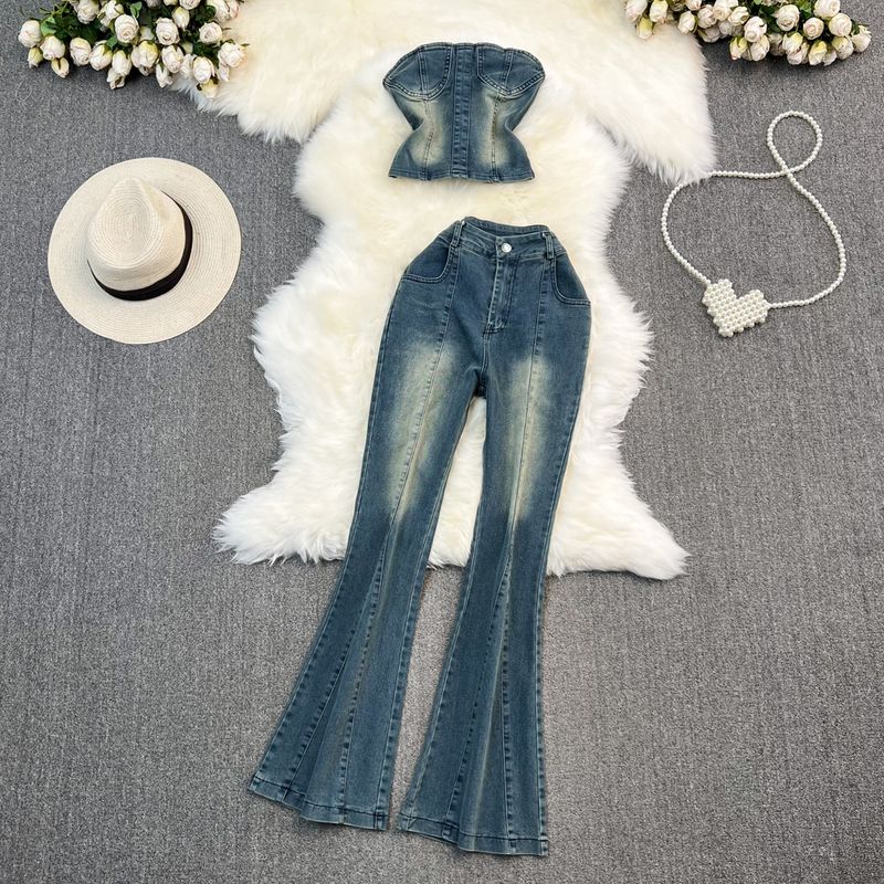 Set de damă din două piese, pantaloni casual cu talie înaltă, pantaloni micro-evazați, pantaloni casual_voghion.com