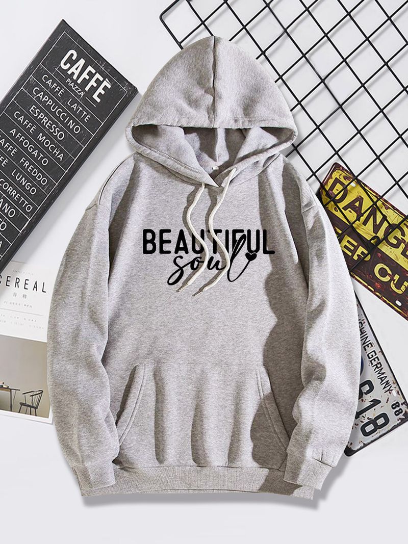 Women's clothing Spring and autumn fashion casual monogram print back collar plush loose hooded sweatshirt_voghion.com