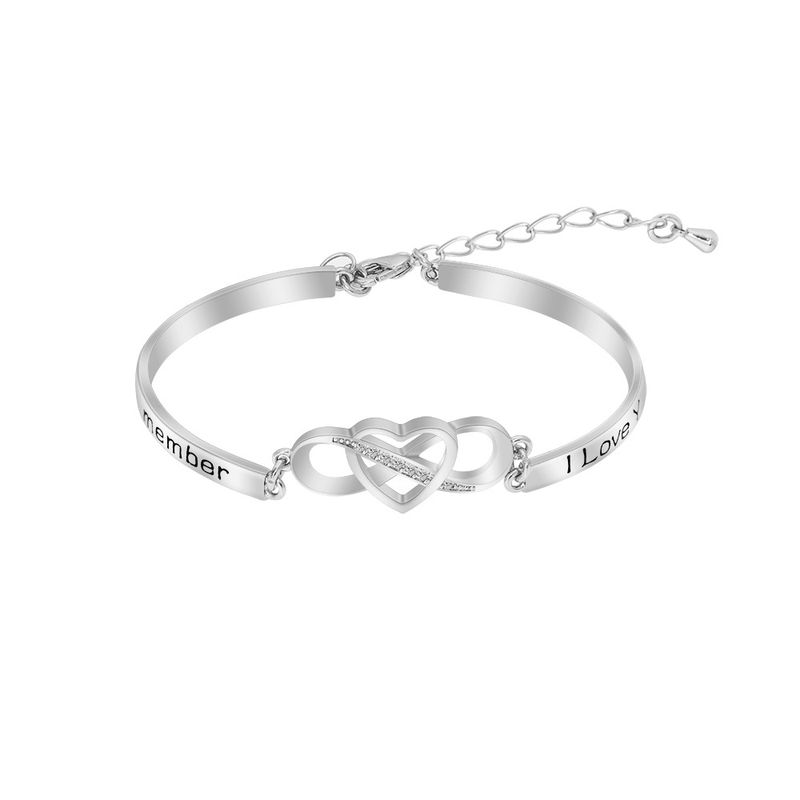 Bracciale da donna in acciaio inossidabile alla moda, con croce a forma di cuore tempestata di diamanti, in stile coreano e giapponese, con 8 caratteri incisi_voghion.com