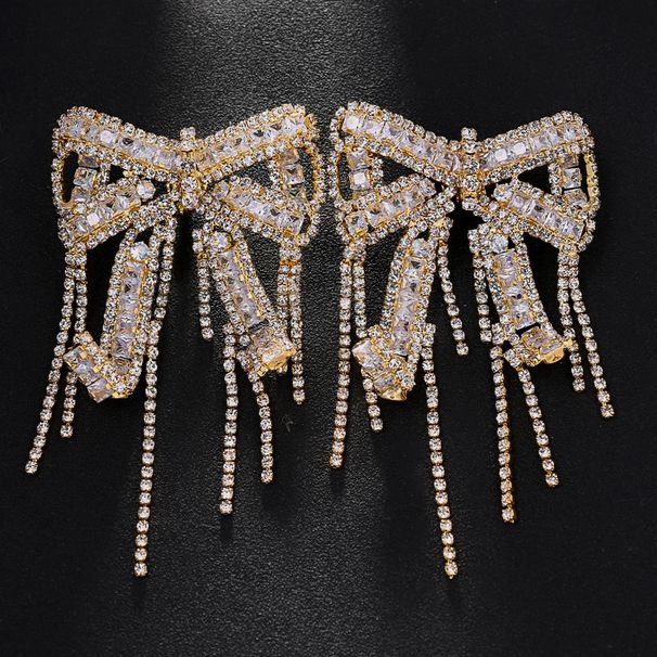 Tassel Bow Ear Clip Design Niche Rhinestone Earrings Exquisite And Fashionable Earrings_voghion.com