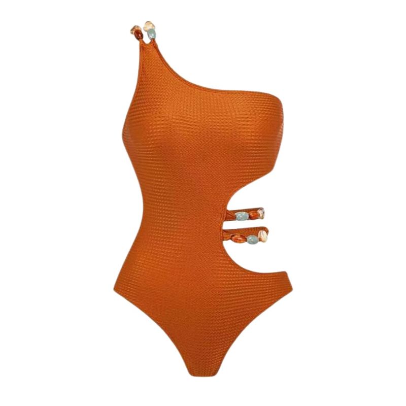 Women's new beaded textured fabric one-piece swimsuit suit for women_voghion.com