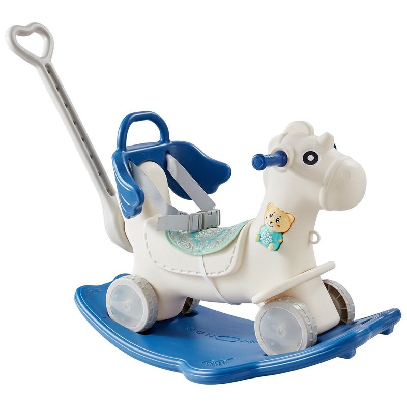 VEVOR 4 In 1 Rocking Horse For Toddlers 1-3 Years, Baby Rocking Horse With Detachable Balance Board, Push Handle And 4 Smooth Wheels, Support Up To HDPE 80 Lbs Kids Ride On Toy With Sound, Blue_voghion.com