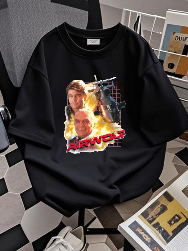 AIRWOLF - Maglietta con motivo di film e serie TV degli anni '80 - Elicottero, azione, stile retrò anni '80, traspirante, da indossare tutti i giorni, morbida ed elasticizzata, elegante_voghion.com