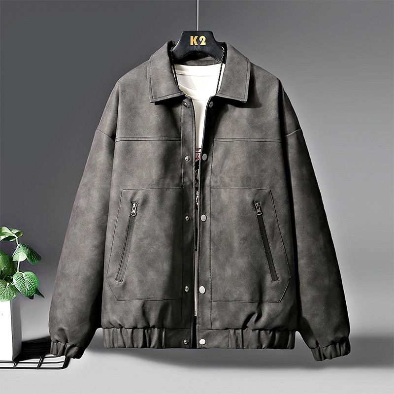 Herrenbekleidung Neue Mode Lässig Lederjacke Trend Hong Kong Stil Revers Lose Wasser_voghion.com