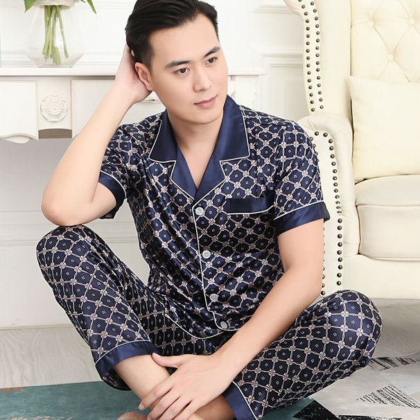 Must-have Items For Spring, Summer, And Autumn: Thin Ice Silk Men's Pajamas, Plus Size Short Sleeved Pants, Home Clothes_voghion.com