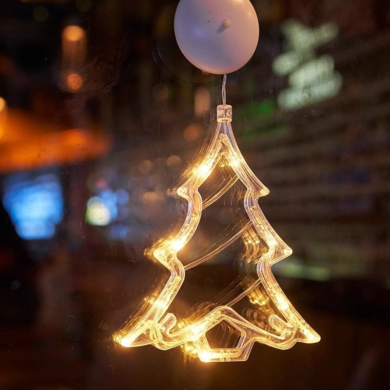 Weihnachtliche Fensterdekorationen aus Stoff – Hängende Ornamente mit Saugnäpfen und batteriebetriebenen Lichtern (Sterne, Schneeflocken, Rentiere und mehr)_voghion.com