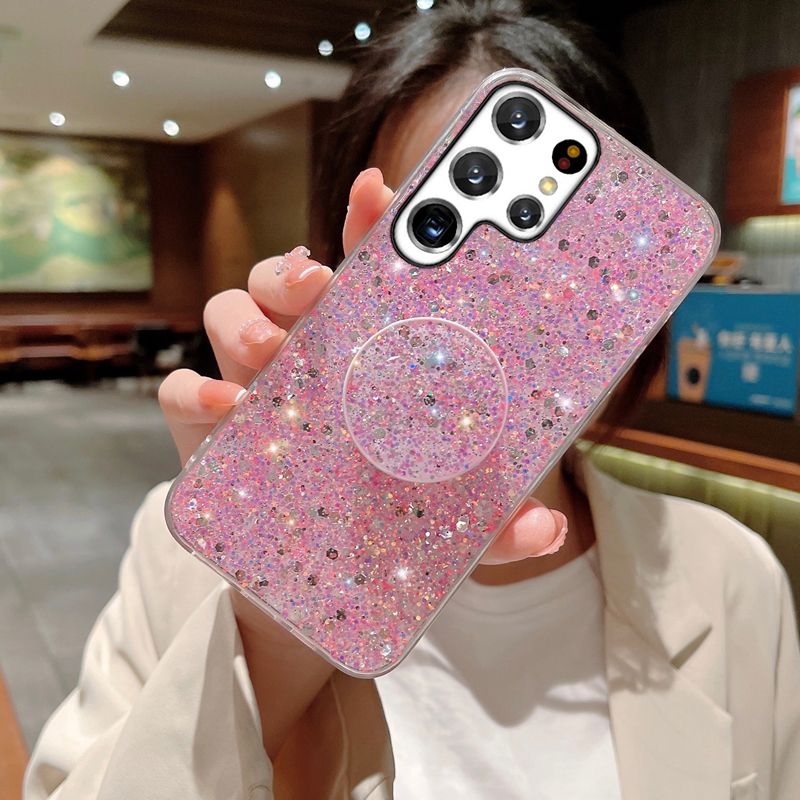 Bleščeče Glytter Gypsophila Phone Držalo Ovitek Za Samsung Galaxy S22 S21 Ultra Plus S20 FE Mehak Silikonski Ovitek_voghion.com