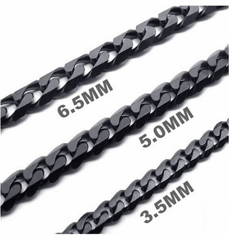 Collier homme en acier inoxydable à six faces, chaîne cubaine polie en or noir et titane_voghion.com