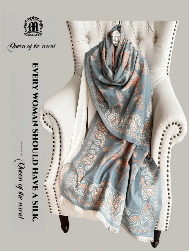 Bufanda de cachemira para mujer, pashmina, bufandas estampadas, chal clásico con borlas, abrigos cálidos de invierno_voghion.com