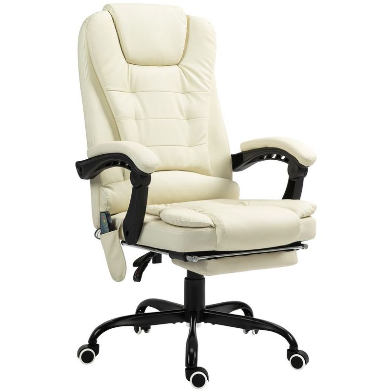 Vinsetto 7-Point Massage Office Chair, High Back Massaging Desk Chair With Lumbar Support, Footrest, For Home Office, Cream White_voghion.com