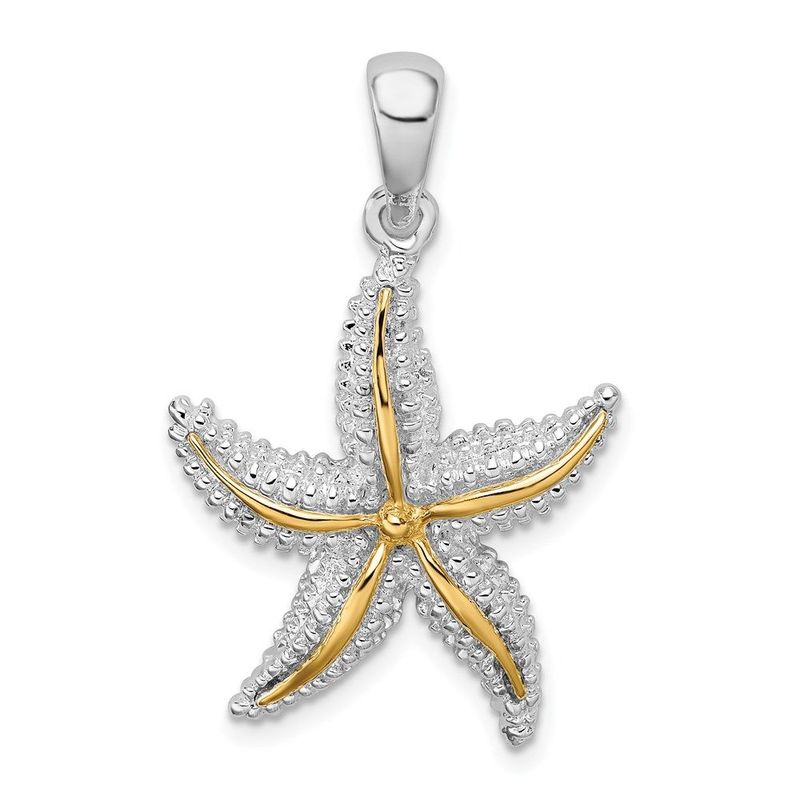 De-Ani Sterling Silver Rhodium-Plated Polished Starfish With 14k Accent Pendant_voghion.com
