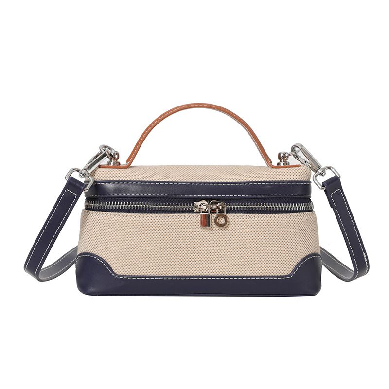 Bags for women 2024 new cross border trendy retro small square bag canvas contrast color stitching textured shoulder messenger bag_voghion.com