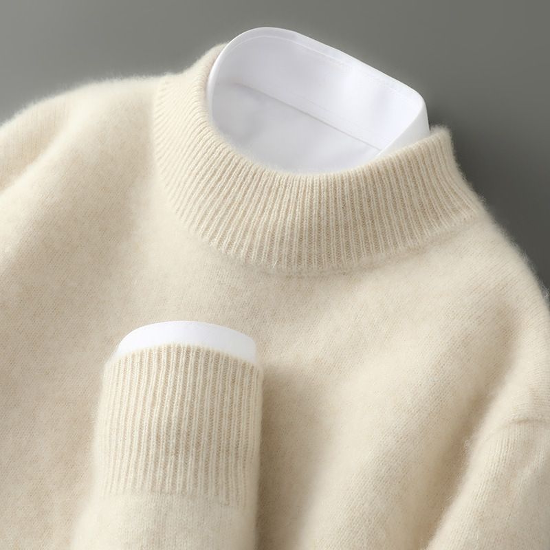 Herrenbekleidung100 % reiner Wollpullover Herren Halbhoher Kragen Verdickter Business-Kaschmirpullover Locker gestricktes Unterhemd_voghion.com