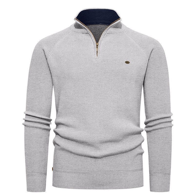 ​​Men's Ribbed Knit Sweater – Half-Zip Mock Neck Pullover (Thermal Insulated, Stretch Comfort, Machine Washable, Winter Casual & Smart Wear)​​_voghion.com
