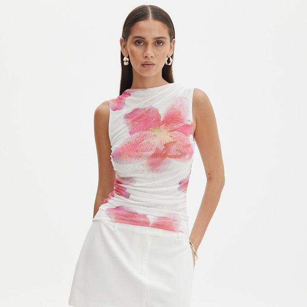 Γυναικεία Ρούχα Νέο Ψηφιακό Φόρεμα με Σχέδιο Διχτυωτού Σχέδιου Κομψό Πλισέ Γιλέκο Στυλ Ιδιοσυγκρασίας Λεπτό Τοπ Pure Desire_voghion.com