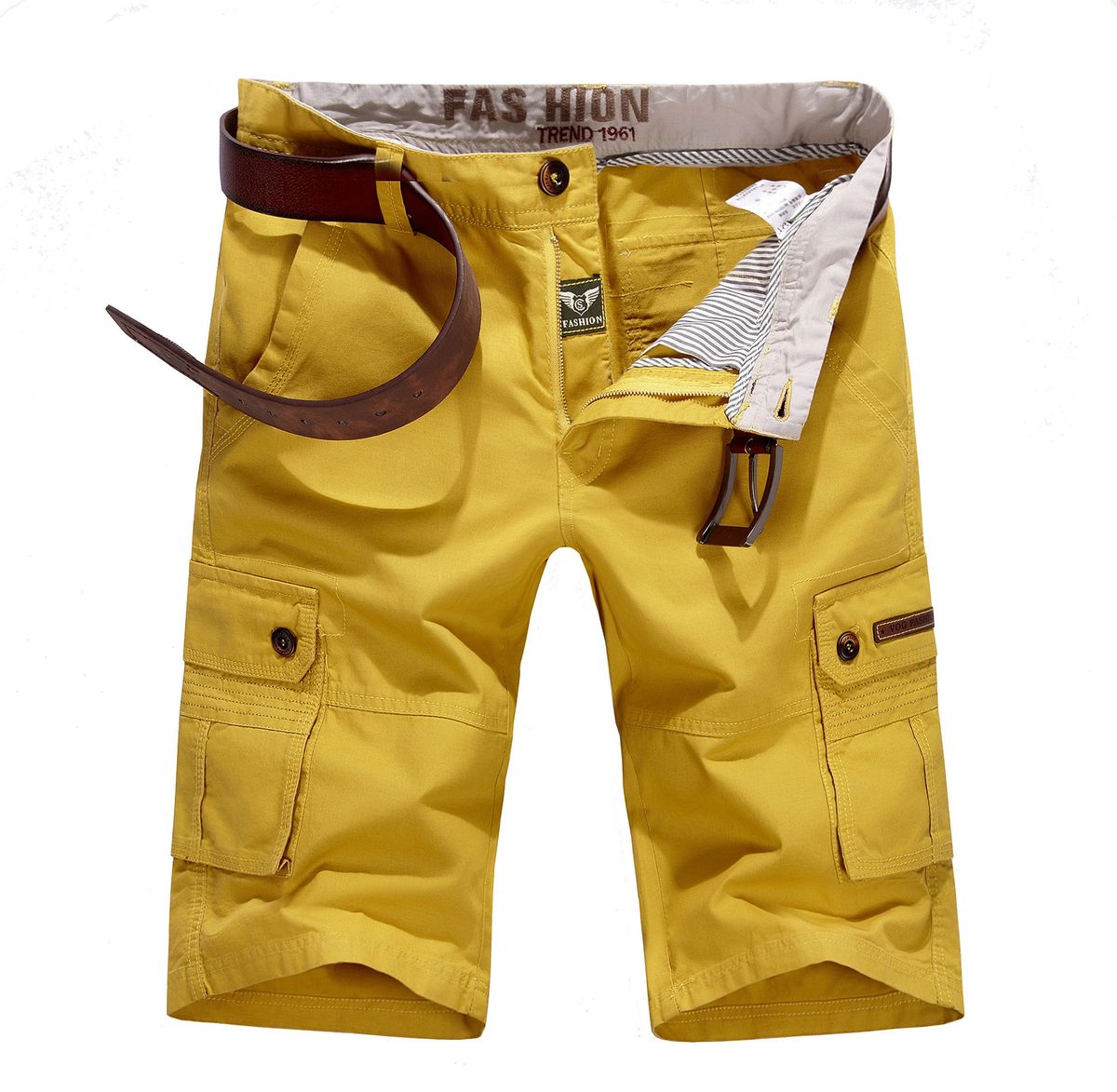 Lässige Baumwollshorts für den Sommertrend für Herren, einfarbig gewaschene Arbeitshosen, Fünfviertelhosen mit mehreren Taschen_voghion.com