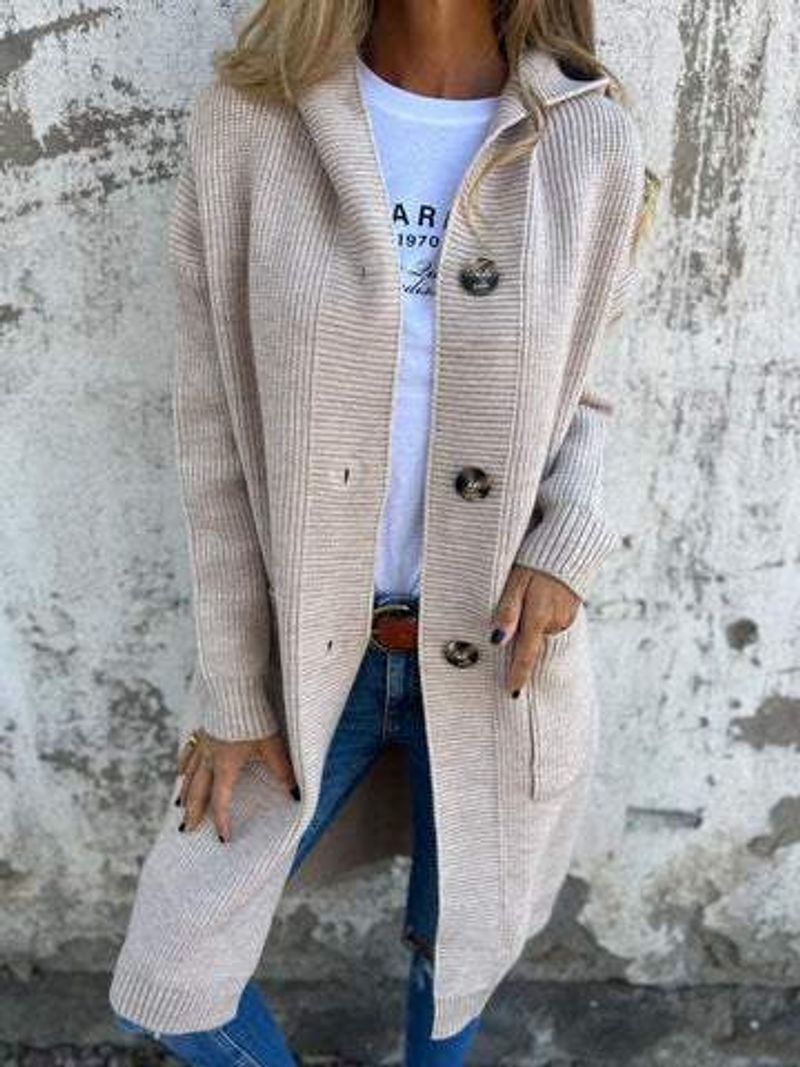 Lässiger Cardigan-Pullover für Damen, weiche Acryl-Wollmischung, V-Ausschnitt, Taschendetail, leichtes Mittelgewicht (S-5XL, Grau/Grün/Gelb/Schwarz)​_voghion.com