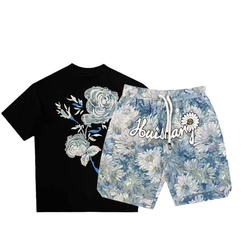 Costume décontracté d'été léger et luxueux pour homme, ensemble deux pièces haut et short rose_voghion.com