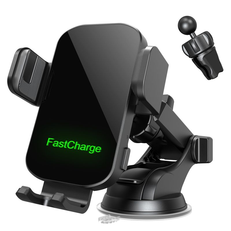 Nuovo supporto per cellulare da auto, supporto per cruscotto, caricabatterie wireless per cellulare da 15 W, collegamento a tre assi, bloccaggio automatico_voghion.com