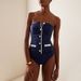 2025 New Navy Strapless Simple One-piece Swimsuit Shorts Set For Women 25293_voghion.com