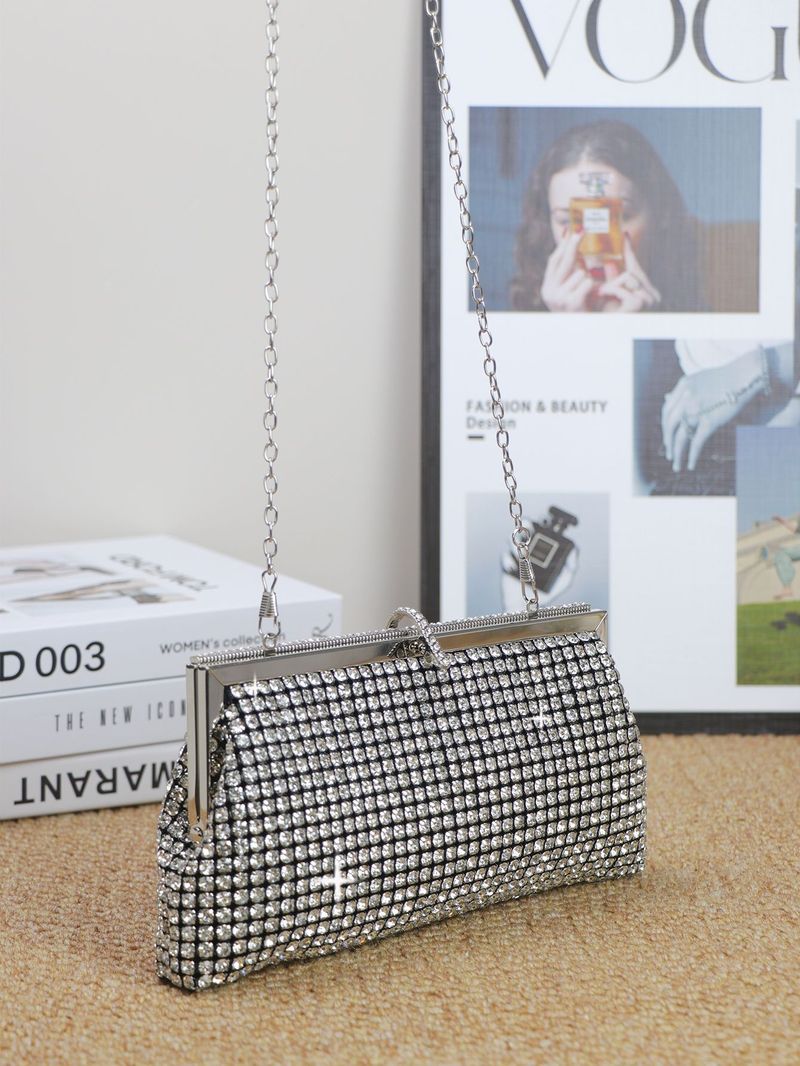 Nuova borsa da sera quadrata lucida con strass, grande capacità, alla moda, da donna_voghion.com