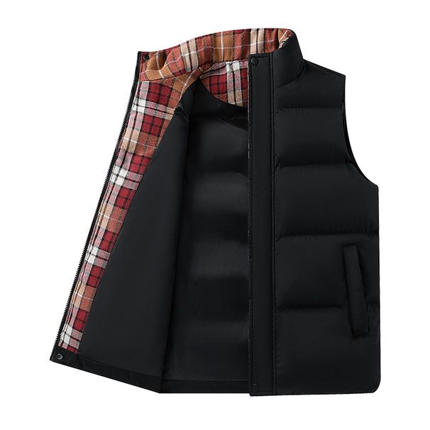 Herren-Winterweste mit Stehkragen, dicke, warme, ärmellose Jacke, einfarbiges, lässiges Lagenteil für große und lange Menschen (Schwarz/Weiß/Lila/Rot)_voghion.com