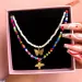 Collane con ciondolo 2 pezzi/set collana con perline a forma di farfalla e ape in oro per donna filo di perline di semi acrilici bianchi colorati_voghion.com