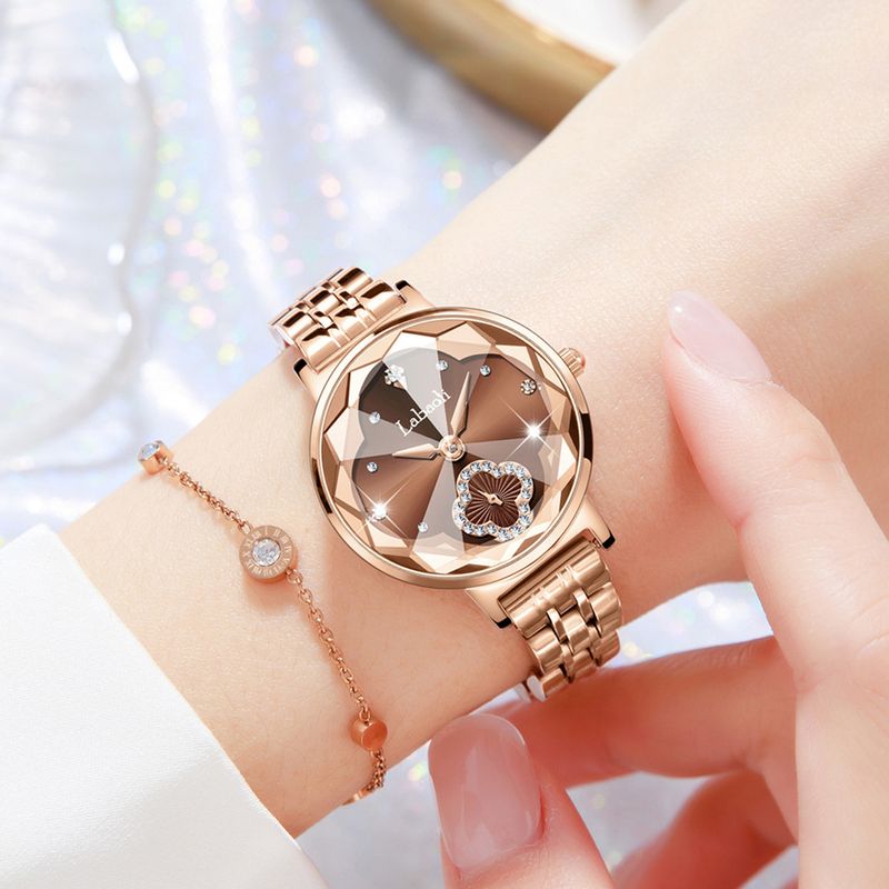 La Baoli 2024 New Four Leaf Grass Steel Band Diamond Inlaid Γυναικεία Ζωντανή Μετάδοση Πολυτελές Ρολόι Half Light LA291 με δύο ακίδες_voghion.com