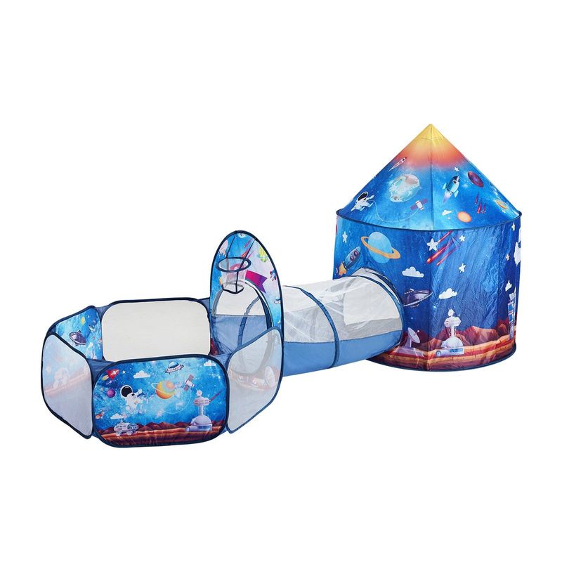 VEVOR 3 In 1 Kids Play Tent With Tunnel For Boys, Girls, Babies And Toddlers, Indoor/Outdoor Pop Up Playhouse With Carrying Bag & Banding Straps Birthday Gifts, Royal Blue Color Rocket Theme_voghion.com
