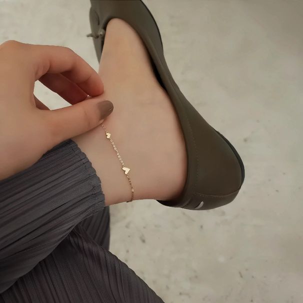 S Cavigliera piccola in argento puro placcato in oro 14K con mini gradiente, semplice e liscia, a forma di cuore, carina e versatile, gioiello per piedi_voghion.com