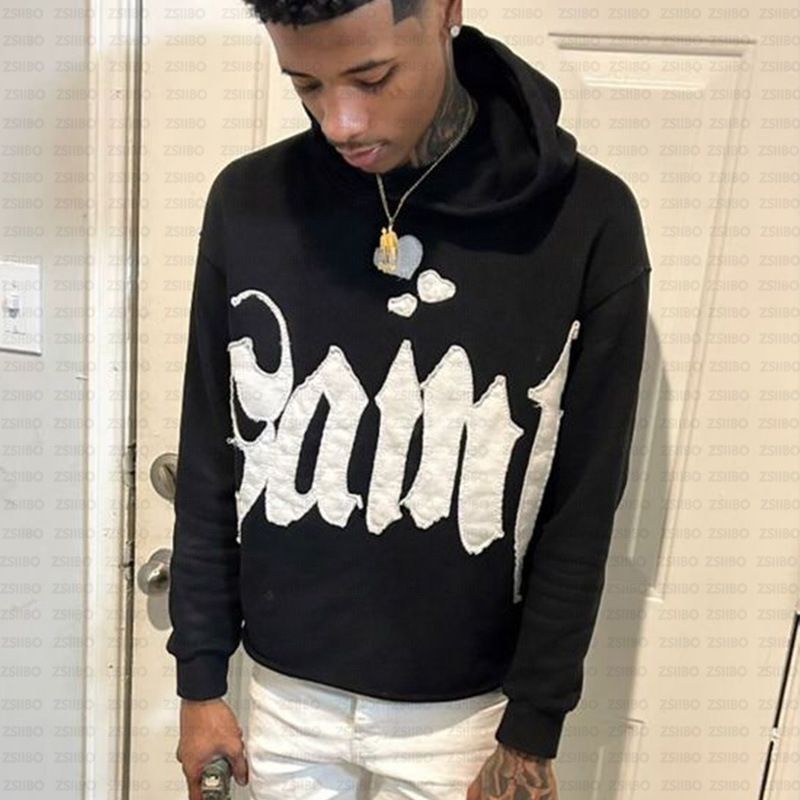 Men's Clothing gothic letter print hooded sweatshirt retro high street letter print trendy jacket_voghion.com