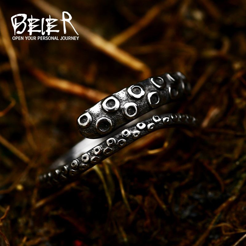 Anello da uomo in acciaio al titanio Beier Stainless Simple Open New Style Personality Octopus Tentacle_voghion.com