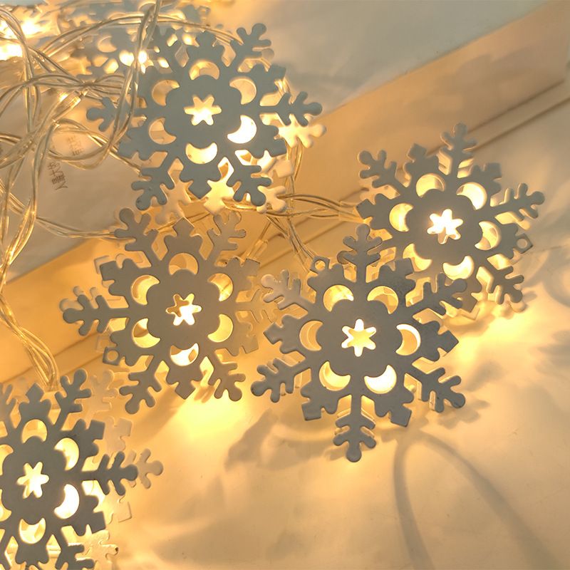 Guirnalda de luces navideñas con muñeco de nieve y copo de nieve: luces LED de alambre de hierro a pilas para decoración navideña, uso en interiores y exteriores._voghion.com