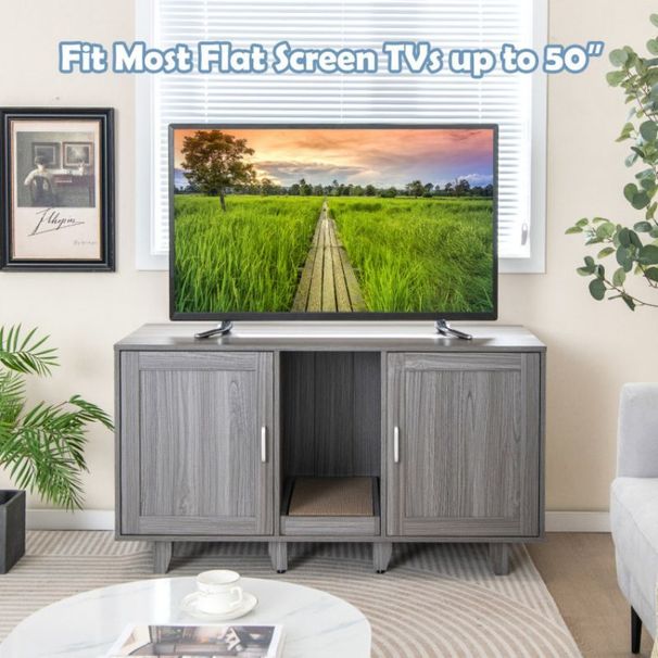 2-Door Cat Litter Box Enclosure With Winding Entry And Scratching Board_voghion.com