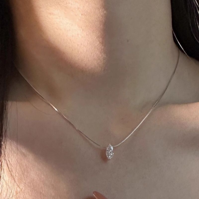 Wassertropfen-Halskette mit Pferdeauge-Diamant für Frauen, Ins-Stil, französischer Minimalist, leichter Luxus, Nischendesign, Blau_voghion.com