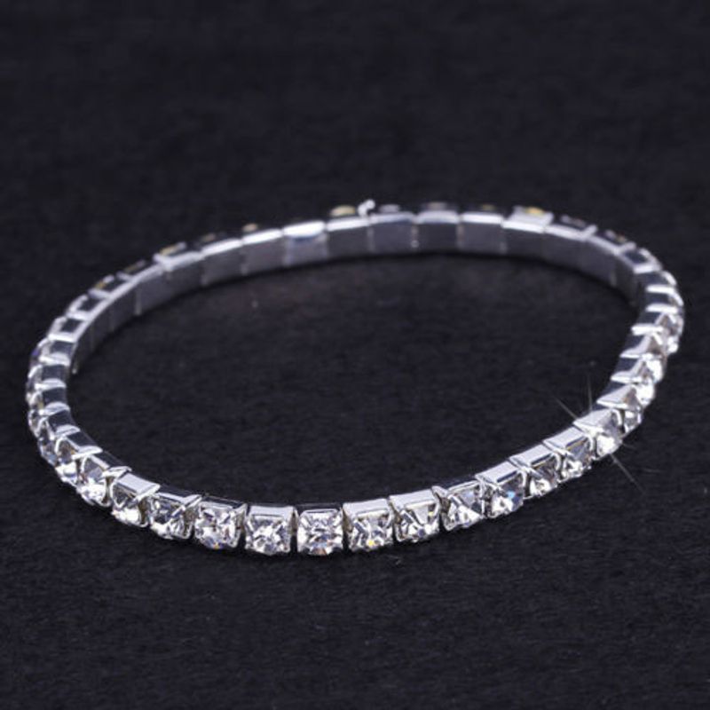Bracciale elastico multifila in argento placcato in cristallo fatto a mano, da sposa, per gioielli da sposa, per studentesse, fidanzate, con diamanti pieni_voghion.com