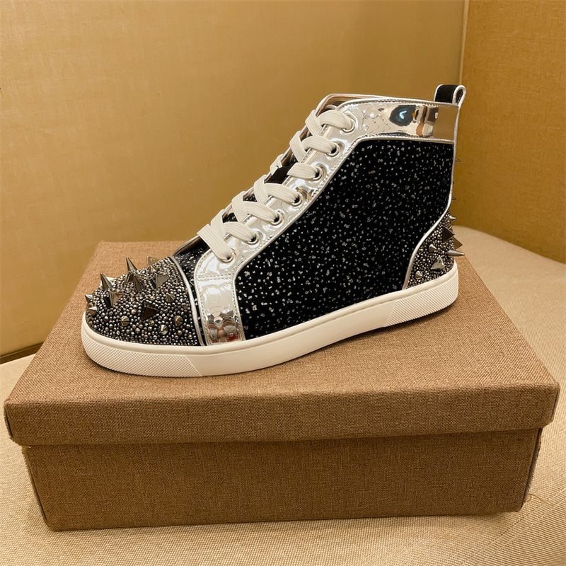 CL Men's High Top Red Sole Shoes Sea Cucumber Starry Rivet Genuine Leather Breathable Casual Trendy Sneakers European_voghion.com