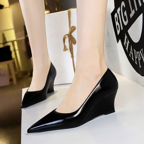 High Heels flacher Schnitt spitze Pediküre Party Damen Einzelschuh Keilabsatz für Frauen_voghion.com