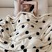 Polka Dot Milk Velvet Office Nap Blanket Thickened Winter Coral Velvet Small Blanket_voghion.com