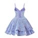 Women's Clothing Dress Blue Sequined Suspender Short Dress Temperament Waist Slimming Strap Dress_voghion.com
