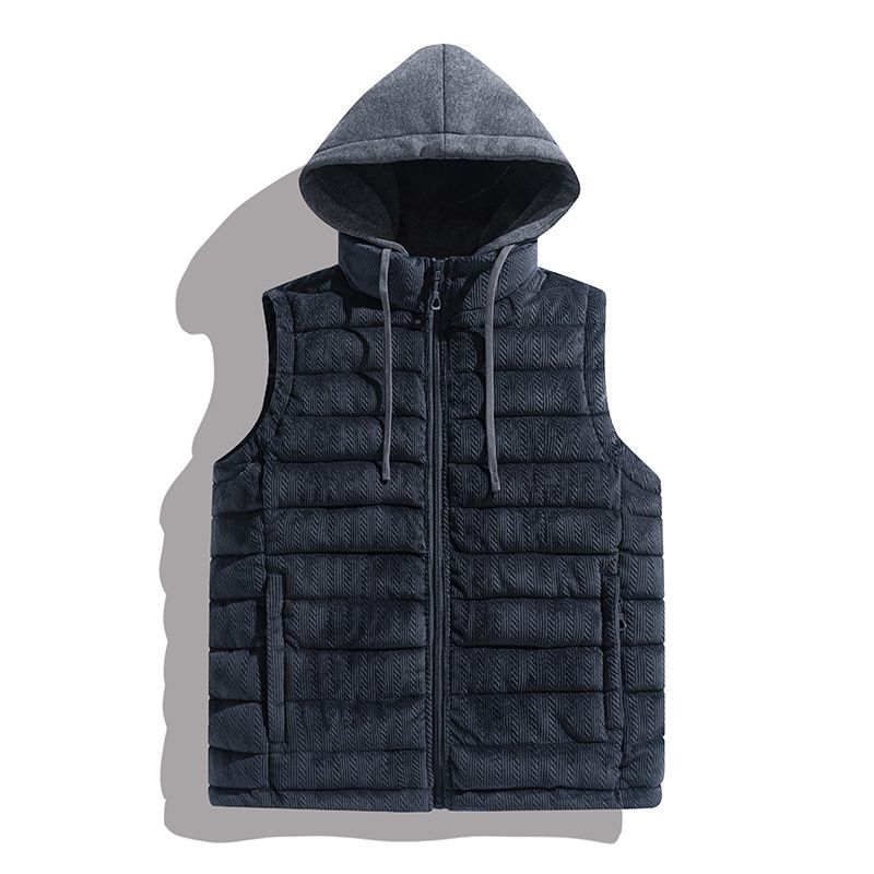 Ärmellose Winterweste für Herren mit Kapuze – Leichtes Modell mit abnehmbarer Kapuze, lässig und sportlich, Polyester, lockere Passform für Outdoor-Aktivitäten und den Alltag (Grau/Schwarz/Khaki)_voghion.com