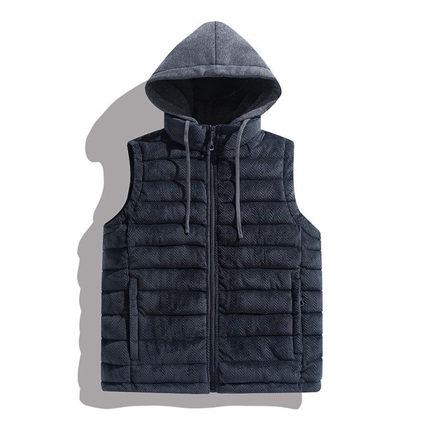 Ärmellose Winterweste für Herren mit Kapuze – Leichtes Modell mit abnehmbarer Kapuze, lässig und sportlich, Polyester, lockere Passform für Outdoor-Aktivitäten und den Alltag (Grau/Schwarz/Khaki)_voghion.com