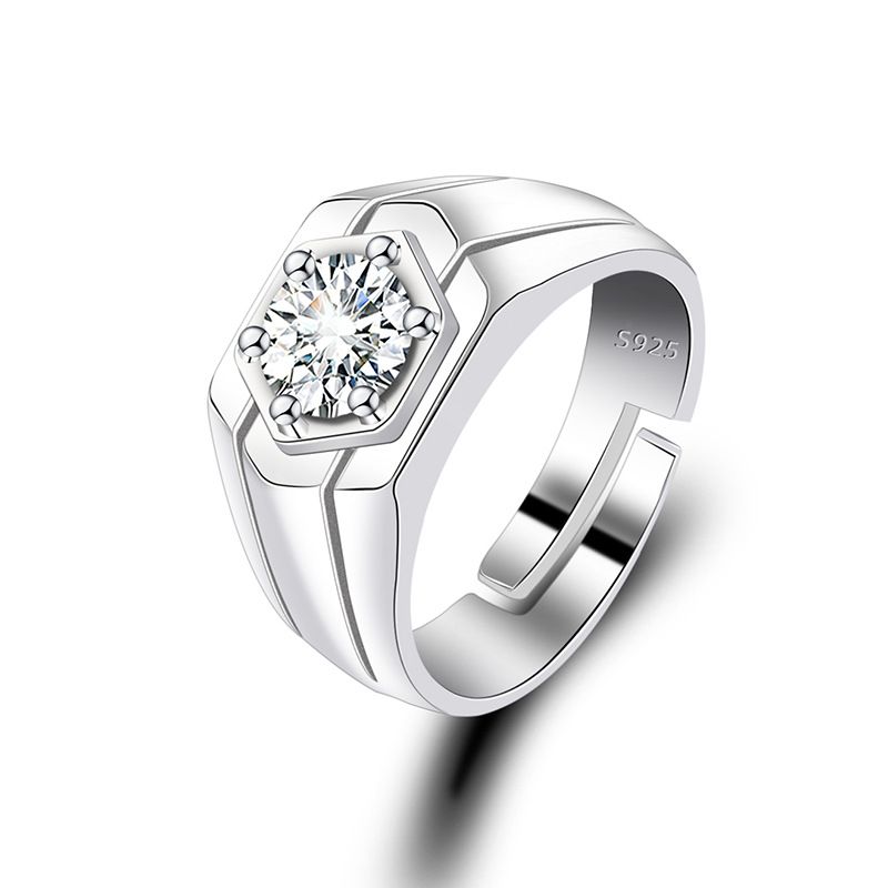 Anel de diamante simulado de moissanita com pedra de alto carbono para homens, aliança ajustável para casamento_voghion.com