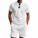 American Style Summer Men's Loose Fit INS Simple Waffle Round Neck Short Sleeve Shorts Two-Piece Set_voghion.com