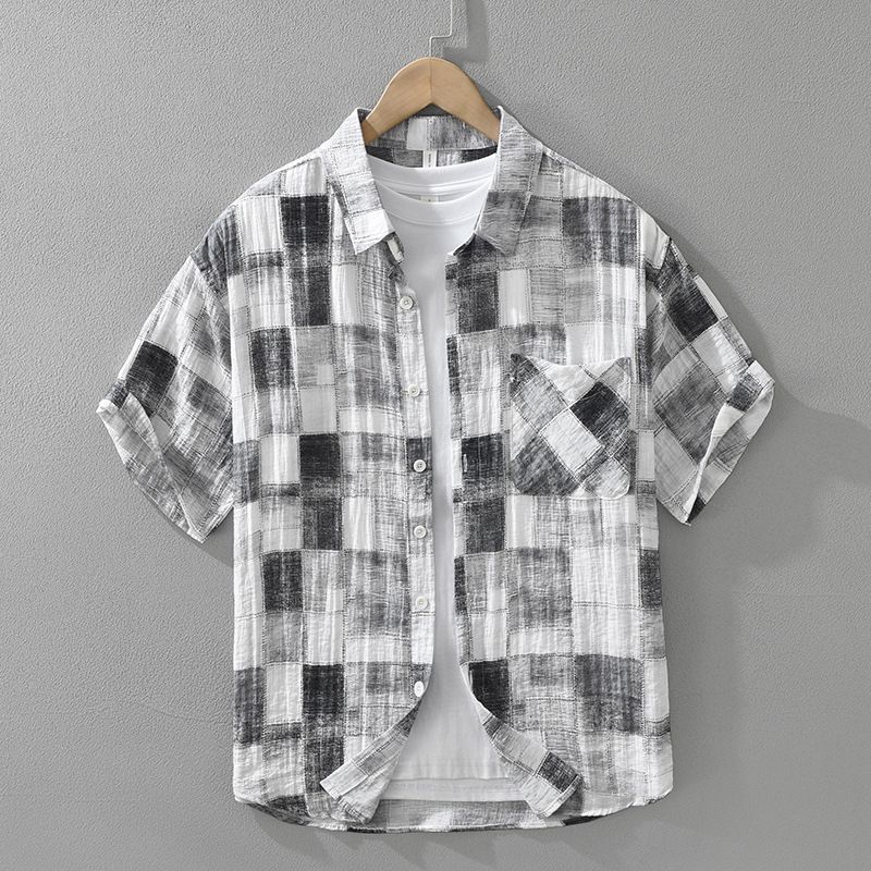 New Printed Short Sleeved Shirt For Men, Fashionable And Versatile, Artistic And Casual Loose Top_voghion.com