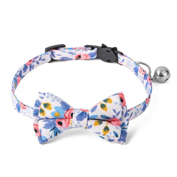 Collier pour chat en coton avec nœud papillon et clochette Tanpopo_voghion.com